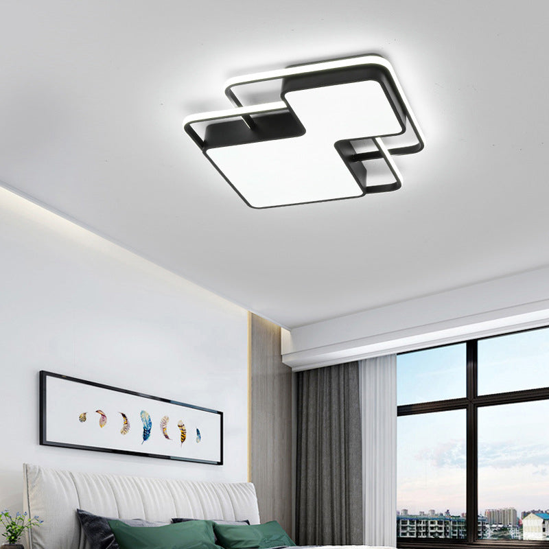 Black/White Geometric LED Flush Mount Lamp 18"/21.5" W Modern Silica Gel Close to Ceiling Light in White/3 Color Light - Clearhalo - 'Ceiling Lights' - 'Close To Ceiling Lights' - 'Close to ceiling' - 'Flush mount' - Lighting' - 291143