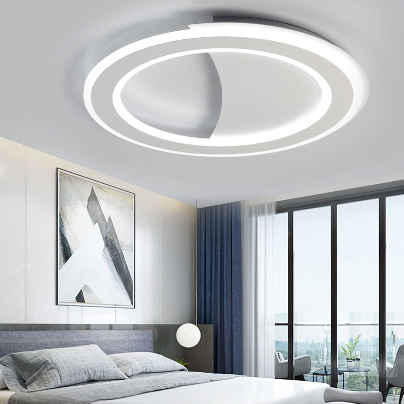 Metal Halo Ring LED Flush Light Contemporary Black/White Ceiling Mount Lamp in Warm/White Light/Third Gear Clearhalo 'Ceiling Lights' 'Close To Ceiling Lights' 'Close to ceiling' 'Flush mount' Lighting' 291174