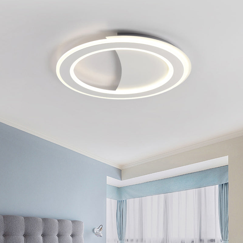 Metal Halo Ring LED Flush Light Contemporary Black/White Ceiling Mount Lamp in Warm/White Light/Third Gear White Warm Clearhalo 'Ceiling Lights' 'Close To Ceiling Lights' 'Close to ceiling' 'Flush mount' Lighting' 291175