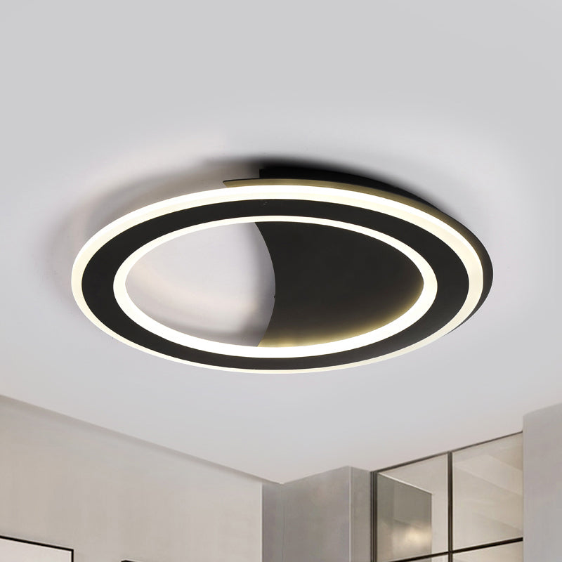 Metal Halo Ring LED Flush Light Contemporary Black/White Ceiling Mount Lamp in Warm/White Light/Third Gear Black Warm Clearhalo 'Ceiling Lights' 'Close To Ceiling Lights' 'Close to ceiling' 'Flush mount' Lighting' 291178