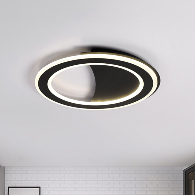 Metal Halo Ring LED Flush Light Contemporary Black/White Ceiling Mount Lamp in Warm/White Light/Third Gear Clearhalo 'Ceiling Lights' 'Close To Ceiling Lights' 'Close to ceiling' 'Flush mount' Lighting' 291179