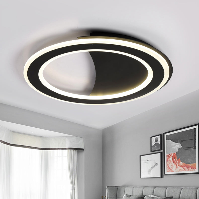 Metal Halo Ring LED Flush Light Contemporary Black/White Ceiling Mount Lamp in Warm/White Light/Third Gear Black Third Gear Clearhalo 'Ceiling Lights' 'Close To Ceiling Lights' 'Close to ceiling' 'Flush mount' Lighting' 291180
