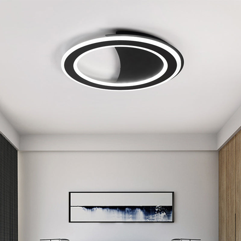 Metal Halo Ring LED Flush Light Contemporary Black/White Ceiling Mount Lamp in Warm/White Light/Third Gear Black White Clearhalo 'Ceiling Lights' 'Close To Ceiling Lights' 'Close to ceiling' 'Flush mount' Lighting' 291181