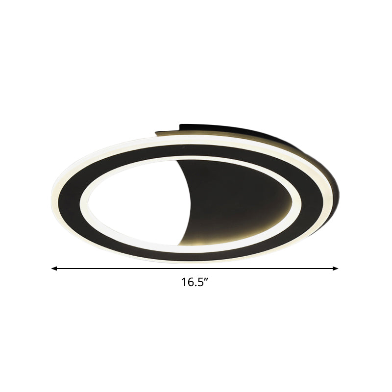 Metal Halo Ring LED Flush Light Contemporary Black/White Ceiling Mount Lamp in Warm/White Light/Third Gear Clearhalo 'Ceiling Lights' 'Close To Ceiling Lights' 'Close to ceiling' 'Flush mount' Lighting' 291183