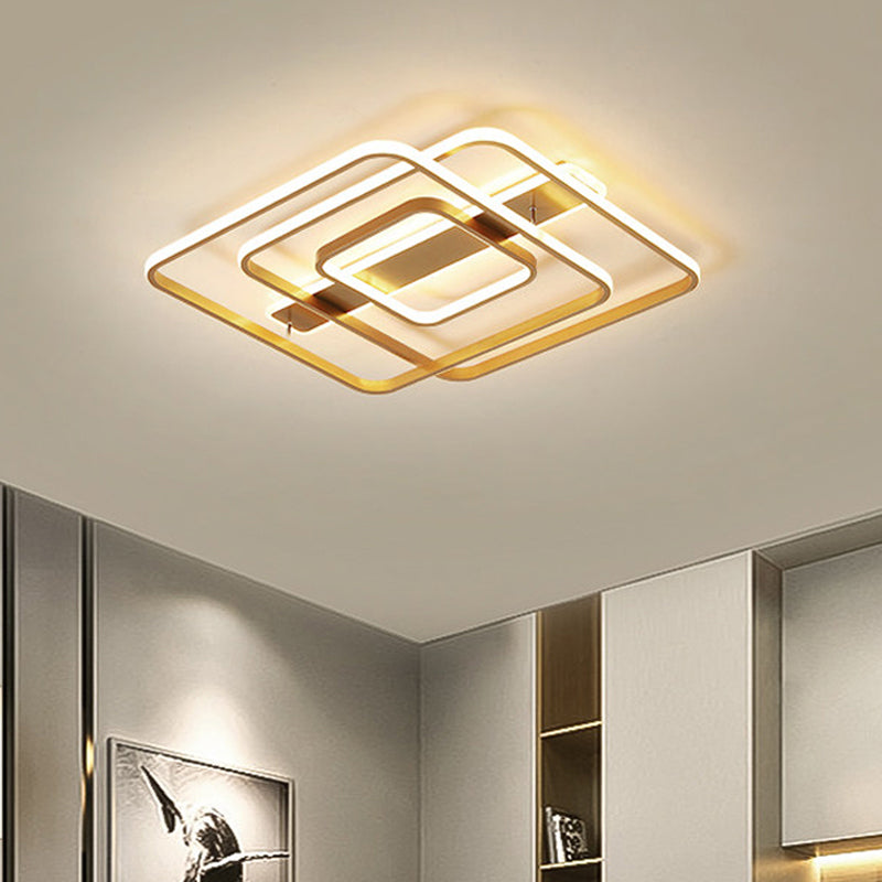 Gold Square Ceiling Light Modernism LED Acrylic Semi Mount Lighting in Warm/White Light for Bedroom Gold Clearhalo 'Ceiling Lights' 'Close To Ceiling Lights' 'Close to ceiling' 'Semi-flushmount' Lighting' 291207
