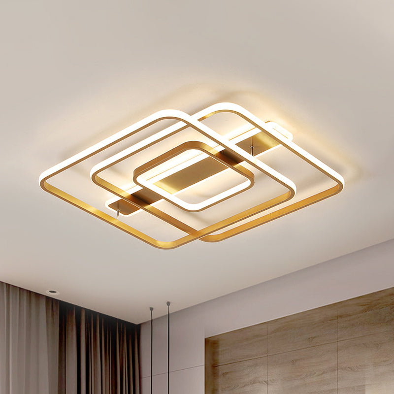 Gold Square Ceiling Light Modernism LED Acrylic Semi Mount Lighting in Warm/White Light for Bedroom Clearhalo 'Ceiling Lights' 'Close To Ceiling Lights' 'Close to ceiling' 'Semi-flushmount' Lighting' 291208