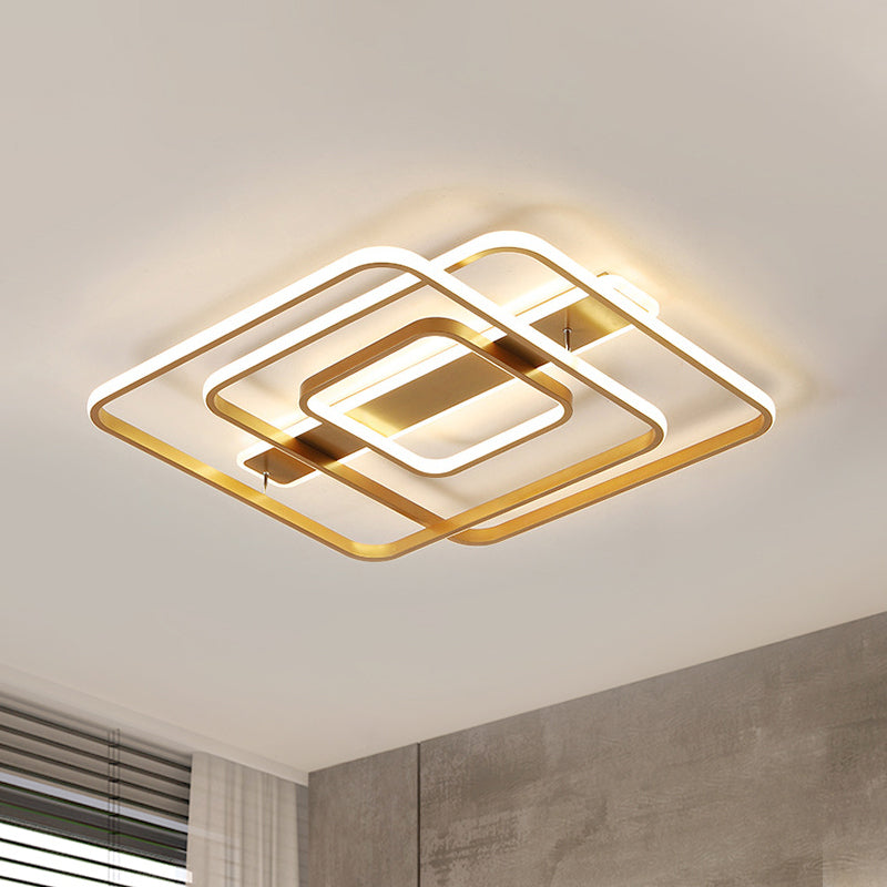 Gold Square Ceiling Light Modernism LED Acrylic Semi Mount Lighting in Warm/White Light for Bedroom Clearhalo 'Ceiling Lights' 'Close To Ceiling Lights' 'Close to ceiling' 'Semi-flushmount' Lighting' 291209
