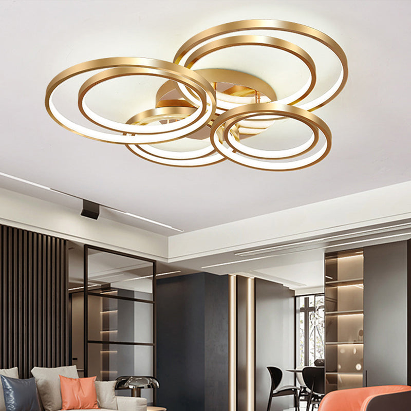 21"/28" Long Circle Metal Ceiling Mounted Fixture Modernism LED Gold Semi Flush Mount Light Fixture in Warm/White Light Clearhalo 'Ceiling Lights' 'Close To Ceiling Lights' 'Close to ceiling' 'Semi-flushmount' Lighting' 291240