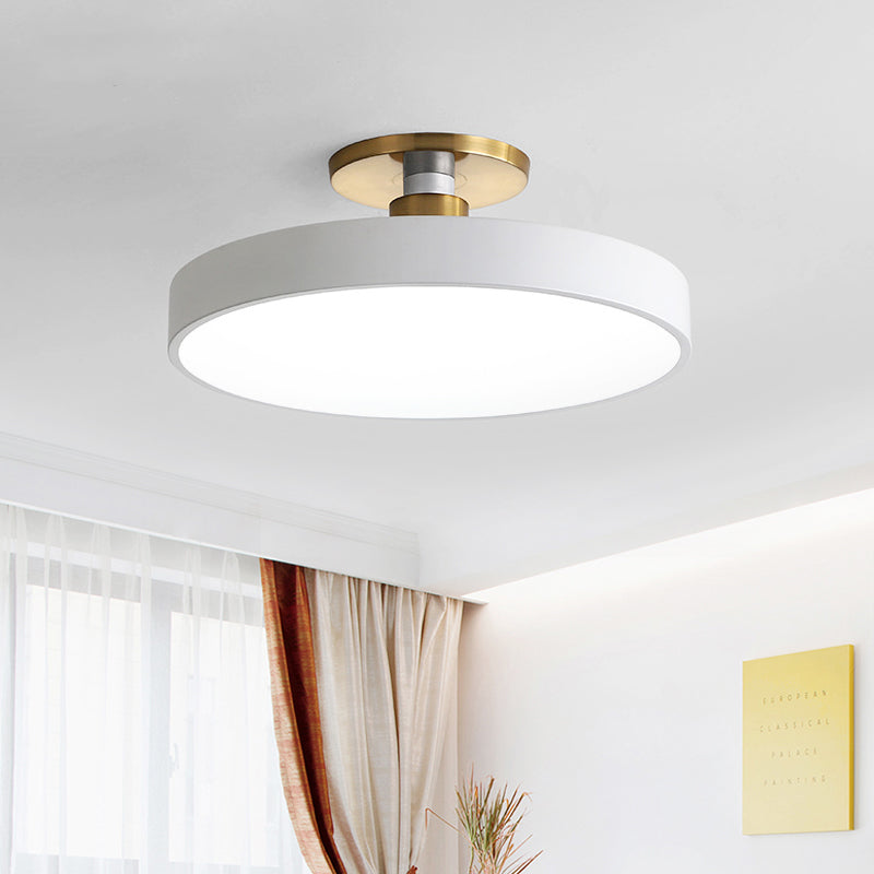 Drum Metal Ceiling Light Fixture Nordic LED White Semi Flush Mount Lighting in Warm/White Light, 12"/16"/19.5" W White Clearhalo 'Ceiling Lights' 'Close To Ceiling Lights' 'Close to ceiling' 'Semi-flushmount' Lighting' 291281