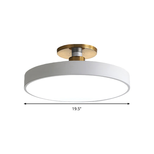 Drum Metal Ceiling Light Fixture Nordic LED White Semi Flush Mount Lighting in Warm/White Light, 12"/16"/19.5" W