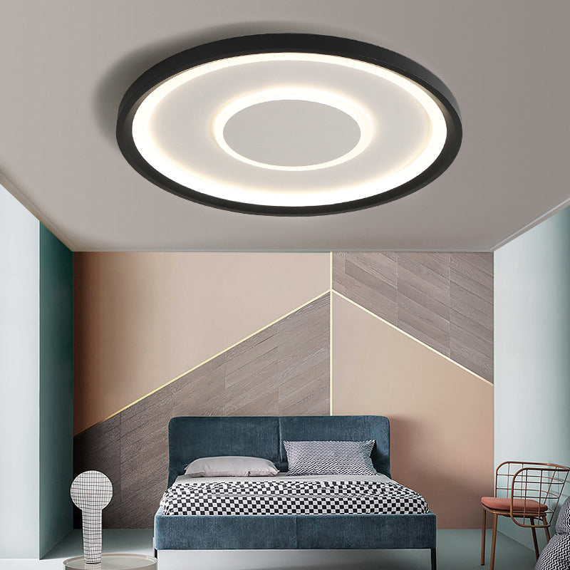 Black Tray LED Ceiling Lamp Contemporary 16"/19.5" Wide Metal Flush Mount Lighting in Warm/White Light/Remote Control Stepless Dimming Black Remote Control Stepless Dimming Clearhalo 'Ceiling Lights' 'Close To Ceiling Lights' 'Close to ceiling' 'Flush mount' Lighting' 291312