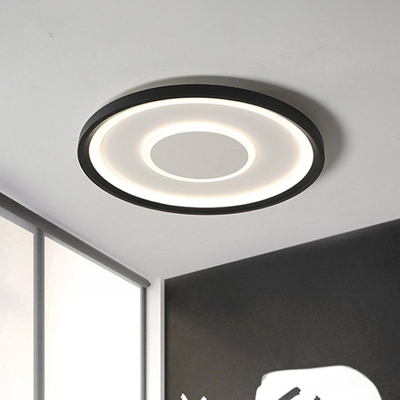 Black Tray LED Ceiling Lamp Contemporary 16"/19.5" Wide Metal Flush Mount Lighting in Warm/White Light/Remote Control Stepless Dimming Black White Clearhalo 'Ceiling Lights' 'Close To Ceiling Lights' 'Close to ceiling' 'Flush mount' Lighting' 291313