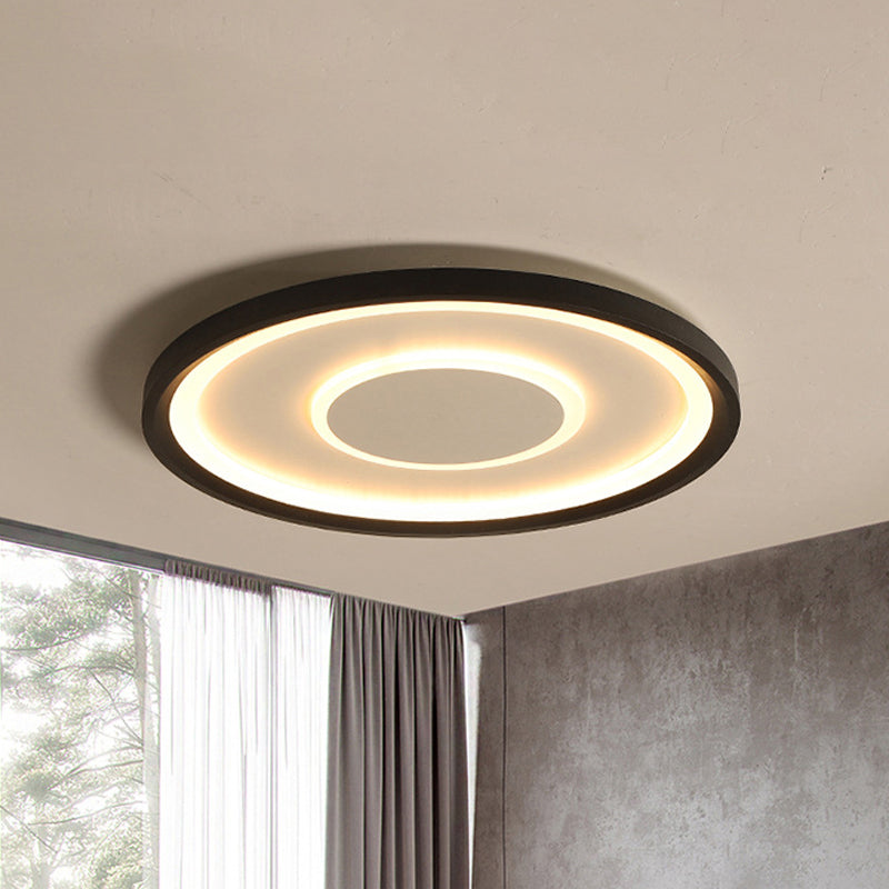 Black Tray LED Ceiling Lamp Contemporary 16"/19.5" Wide Metal Flush Mount Lighting in Warm/White Light/Remote Control Stepless Dimming Black Warm Clearhalo 'Ceiling Lights' 'Close To Ceiling Lights' 'Close to ceiling' 'Flush mount' Lighting' 291314