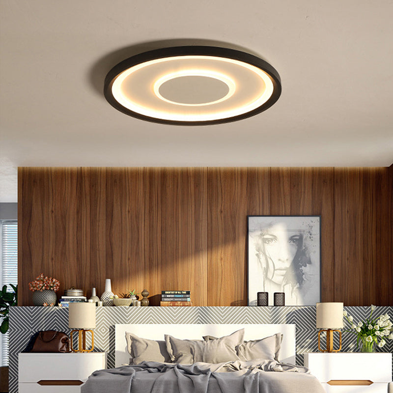 Black Tray LED Ceiling Lamp Contemporary 16"/19.5" Wide Metal Flush Mount Lighting in Warm/White Light/Remote Control Stepless Dimming Clearhalo 'Ceiling Lights' 'Close To Ceiling Lights' 'Close to ceiling' 'Flush mount' Lighting' 291315