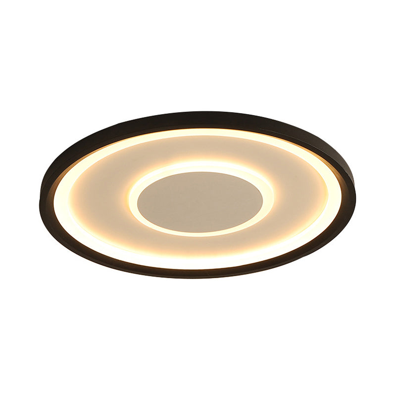 Black Tray LED Ceiling Lamp Contemporary 16"/19.5" Wide Metal Flush Mount Lighting in Warm/White Light/Remote Control Stepless Dimming Clearhalo 'Ceiling Lights' 'Close To Ceiling Lights' 'Close to ceiling' 'Flush mount' Lighting' 291316
