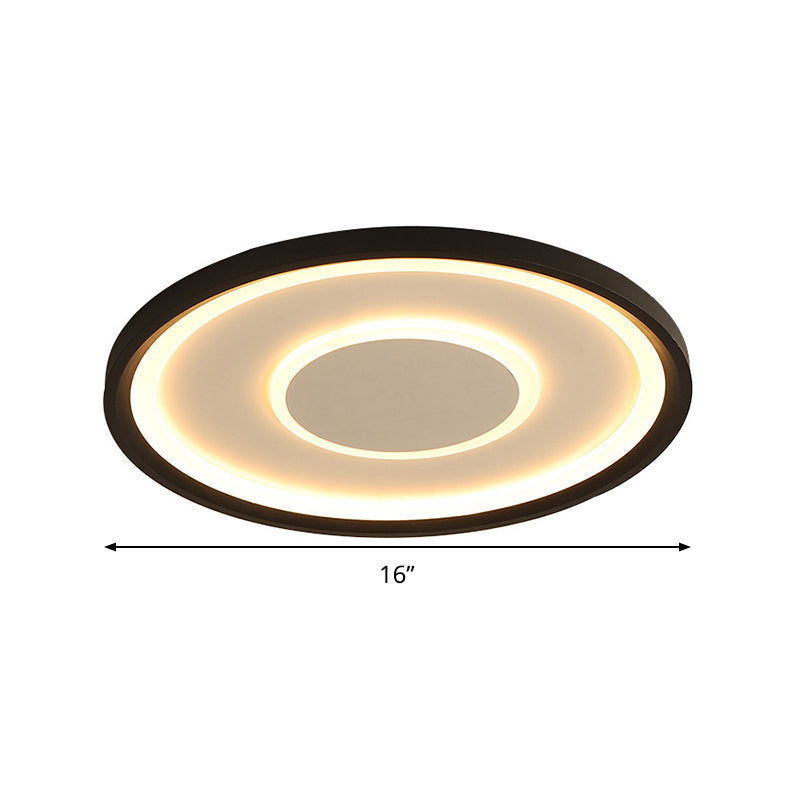 Black Tray LED Ceiling Lamp Contemporary 16"/19.5" Wide Metal Flush Mount Lighting in Warm/White Light/Remote Control Stepless Dimming Clearhalo 'Ceiling Lights' 'Close To Ceiling Lights' 'Close to ceiling' 'Flush mount' Lighting' 291317