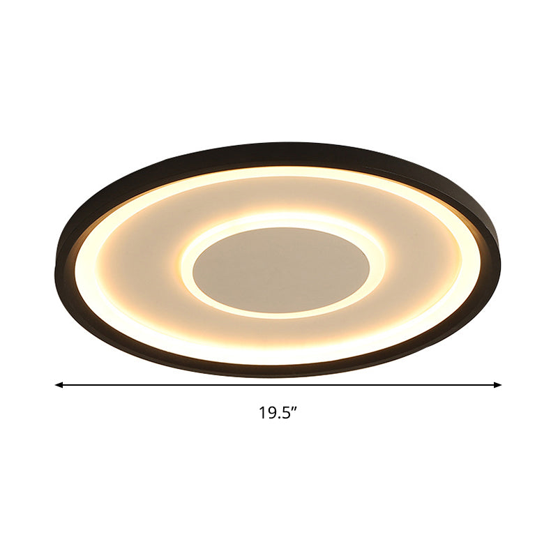 Black Tray LED Ceiling Lamp Contemporary 16"/19.5" Wide Metal Flush Mount Lighting in Warm/White Light/Remote Control Stepless Dimming Clearhalo 'Ceiling Lights' 'Close To Ceiling Lights' 'Close to ceiling' 'Flush mount' Lighting' 291318