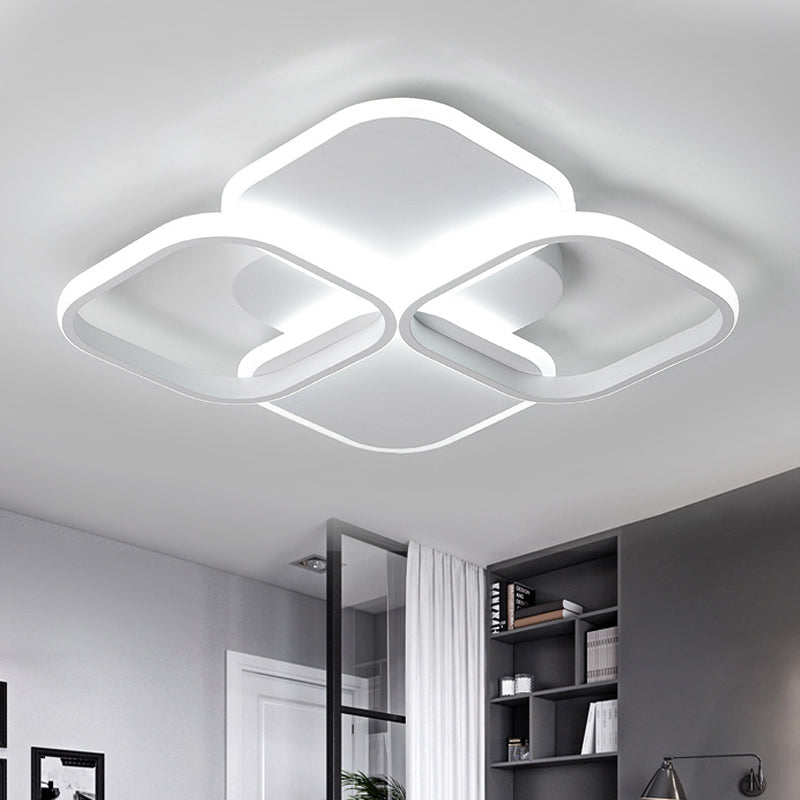 16"/19.5" W White/Black and White Rhombus Ceiling Light Modernism LED Acrylic Flush Mount Lamp in Warm/White Light White White Clearhalo 'Ceiling Lights' 'Close To Ceiling Lights' 'Close to ceiling' 'Flush mount' Lighting' 291336