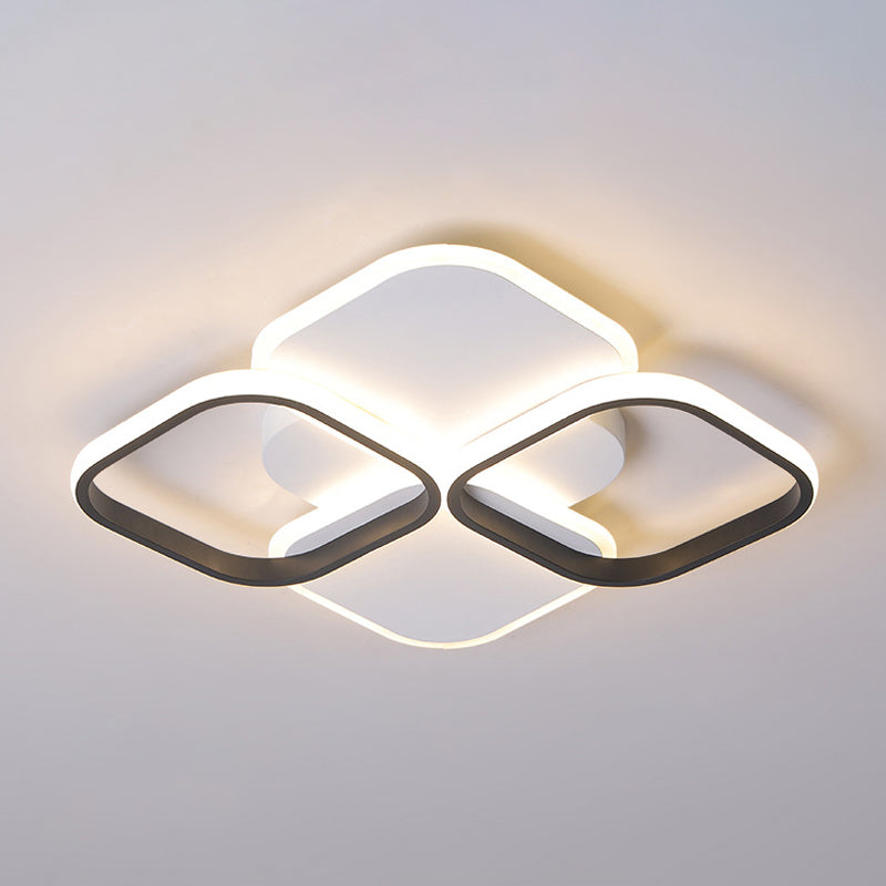 16"/19.5" W White/Black and White Rhombus Ceiling Light Modernism LED Acrylic Flush Mount Lamp in Warm/White Light Clearhalo 'Ceiling Lights' 'Close To Ceiling Lights' 'Close to ceiling' 'Flush mount' Lighting' 291344