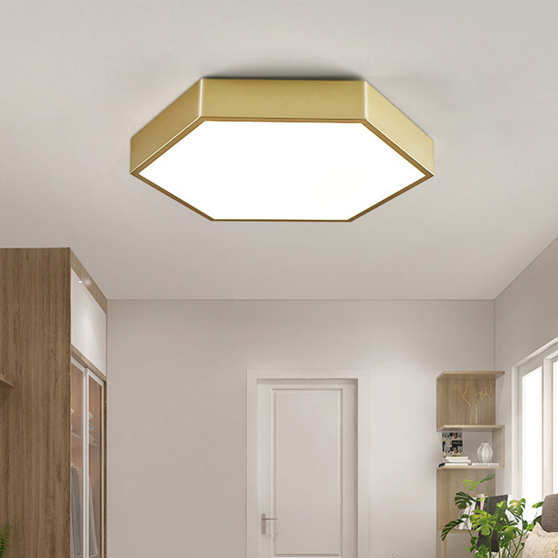 16"/19.5" W LED Living Room Ceiling Mounted Light Gold Flush Light Fixture with Hexagon Metal Shade Gold Clearhalo 'Ceiling Lights' 'Close To Ceiling Lights' 'Close to ceiling' 'Flush mount' Lighting' 291425
