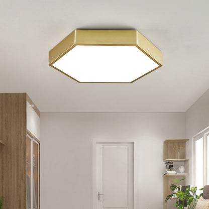16"/19.5" W LED Living Room Ceiling Mounted Light Gold Flush Light Fixture with Hexagon Metal Shade Gold Clearhalo 'Ceiling Lights' 'Close To Ceiling Lights' 'Close to ceiling' 'Flush mount' Lighting' 291425