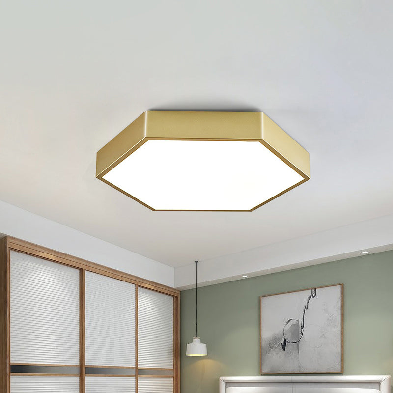 16"/19.5" W LED Living Room Ceiling Mounted Light Gold Flush Light Fixture with Hexagon Metal Shade Clearhalo 'Ceiling Lights' 'Close To Ceiling Lights' 'Close to ceiling' 'Flush mount' Lighting' 291427