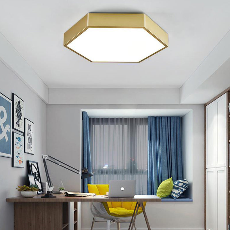 16"/19.5" W LED Living Room Ceiling Mounted Light Gold Flush Light Fixture with Hexagon Metal Shade Clearhalo 'Ceiling Lights' 'Close To Ceiling Lights' 'Close to ceiling' 'Flush mount' Lighting' 291428