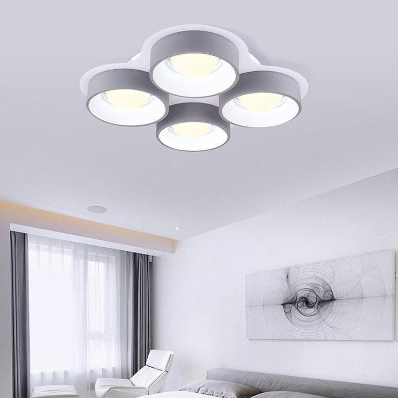 Minimalist Drum LED Ceiling Lamp Metal 4/6 Lights 21.5"/32.5" W Bedroom Flush Mount Ceiling Lighting Fixture in Grey Grey 21.5" Clearhalo 'Ceiling Lights' 'Close To Ceiling Lights' 'Close to ceiling' 'Flush mount' Lighting' 291490