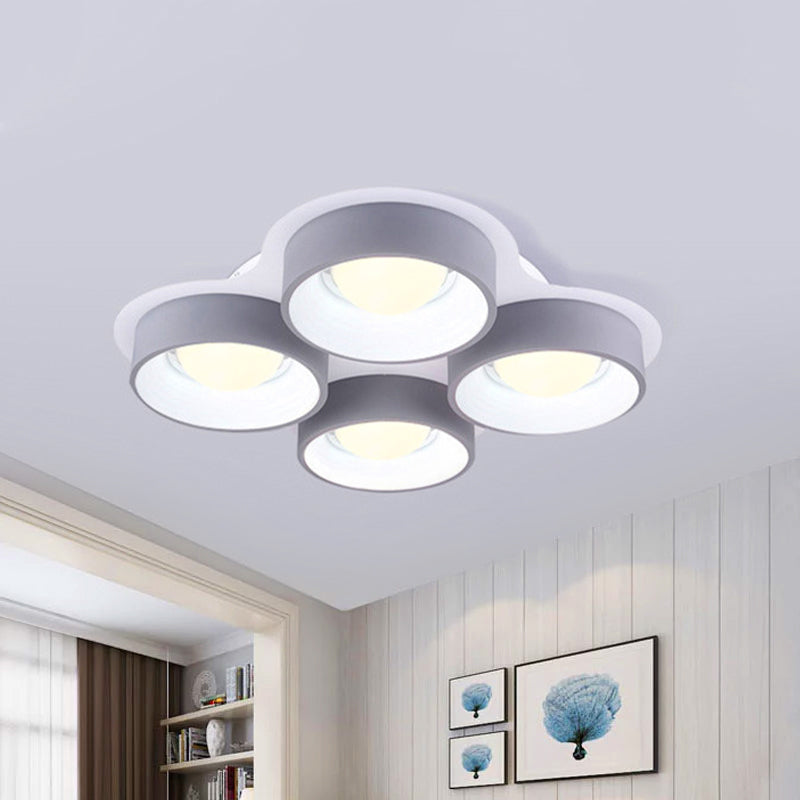 Minimalist Drum LED Ceiling Lamp Metal 4/6 Lights 21.5"/32.5" W Bedroom Flush Mount Ceiling Lighting Fixture in Grey Clearhalo 'Ceiling Lights' 'Close To Ceiling Lights' 'Close to ceiling' 'Flush mount' Lighting' 291491