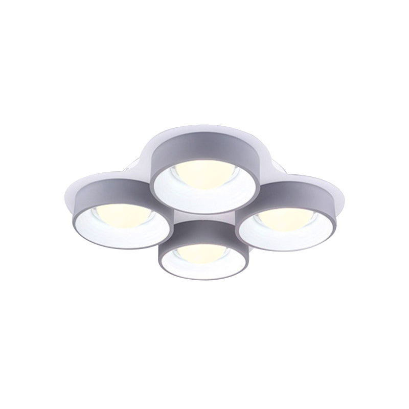 Minimalist Drum LED Ceiling Lamp Metal 4/6 Lights 21.5"/32.5" W Bedroom Flush Mount Ceiling Lighting Fixture in Grey Clearhalo 'Ceiling Lights' 'Close To Ceiling Lights' 'Close to ceiling' 'Flush mount' Lighting' 291493