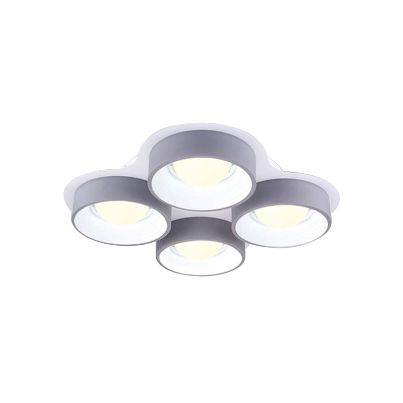 Minimalist Drum LED Ceiling Lamp Metal 4/6 Lights 21.5"/32.5" W Bedroom Flush Mount Ceiling Lighting Fixture in Grey Clearhalo 'Ceiling Lights' 'Close To Ceiling Lights' 'Close to ceiling' 'Flush mount' Lighting' 291493