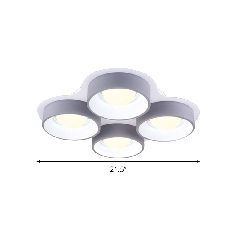 Minimalist Drum LED Ceiling Lamp Metal 4/6 Lights 21.5"/32.5" W Bedroom Flush Mount Ceiling Lighting Fixture in Grey Clearhalo 'Ceiling Lights' 'Close To Ceiling Lights' 'Close to ceiling' 'Flush mount' Lighting' 291494