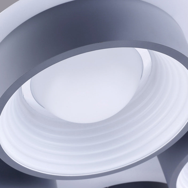 Minimalist Drum LED Ceiling Lamp Metal 4/6 Lights 21.5"/32.5" W Bedroom Flush Mount Ceiling Lighting Fixture in Grey Clearhalo 'Ceiling Lights' 'Close To Ceiling Lights' 'Close to ceiling' 'Flush mount' Lighting' 291501