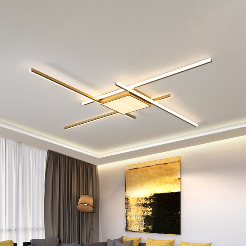 69"/82.5" W Linear Acrylic Ceiling Mounted Fixture Modern LED Gold Flush Mount Lamp with Square/Hexagon Acrylic Shade Clearhalo 'Ceiling Lights' 'Close To Ceiling Lights' 'Close to ceiling' 'Flush mount' Lighting' 291504