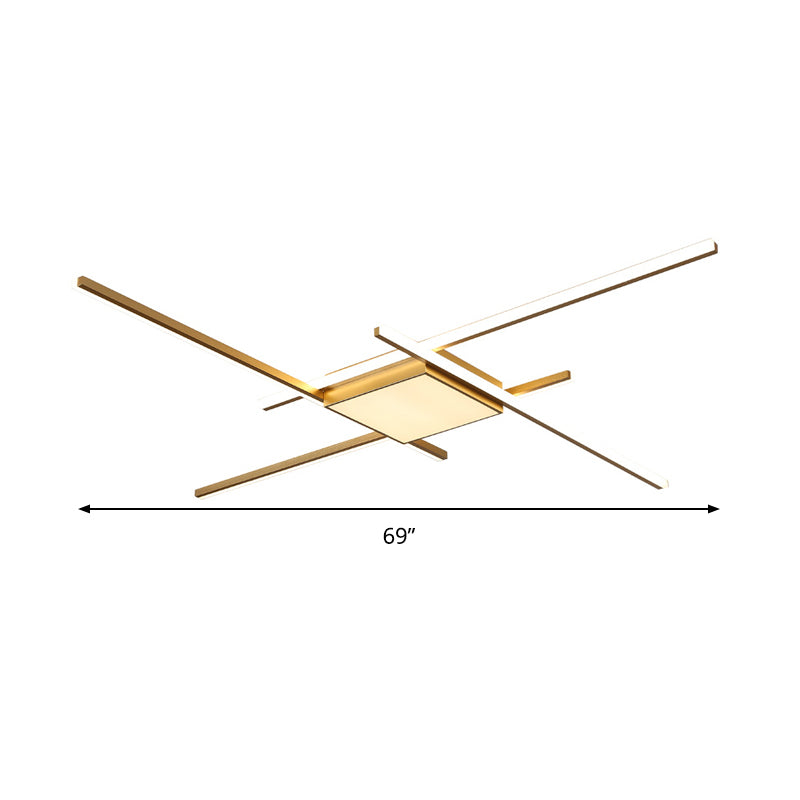 69"/82.5" W Linear Acrylic Ceiling Mounted Fixture Modern LED Gold Flush Mount Lamp with Square/Hexagon Acrylic Shade Clearhalo 'Ceiling Lights' 'Close To Ceiling Lights' 'Close to ceiling' 'Flush mount' Lighting' 291507