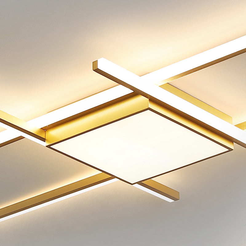 69"/82.5" W Linear Acrylic Ceiling Mounted Fixture Modern LED Gold Flush Mount Lamp with Square/Hexagon Acrylic Shade Clearhalo 'Ceiling Lights' 'Close To Ceiling Lights' 'Close to ceiling' 'Flush mount' Lighting' 291508