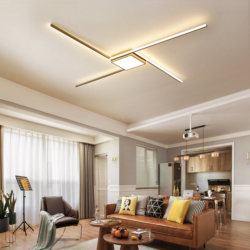 69"/82.5" W Linear Acrylic Ceiling Mounted Fixture Modern LED Gold Flush Mount Lamp with Square/Hexagon Acrylic Shade Clearhalo 'Ceiling Lights' 'Close To Ceiling Lights' 'Close to ceiling' 'Flush mount' Lighting' 291510