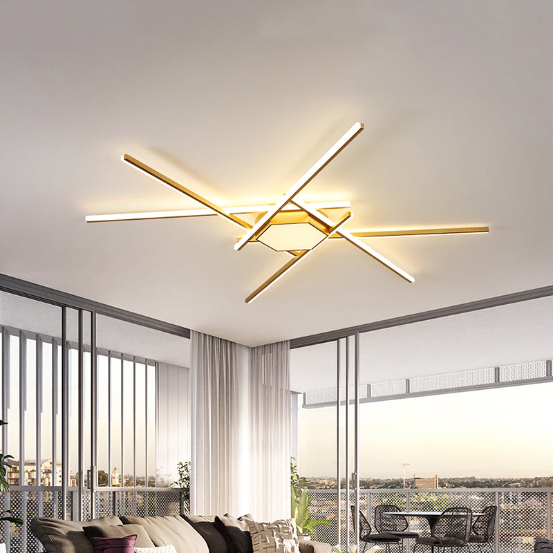 69"/82.5" W Linear Acrylic Ceiling Mounted Fixture Modern LED Gold Flush Mount Lamp with Square/Hexagon Acrylic Shade Clearhalo 'Ceiling Lights' 'Close To Ceiling Lights' 'Close to ceiling' 'Flush mount' Lighting' 291516