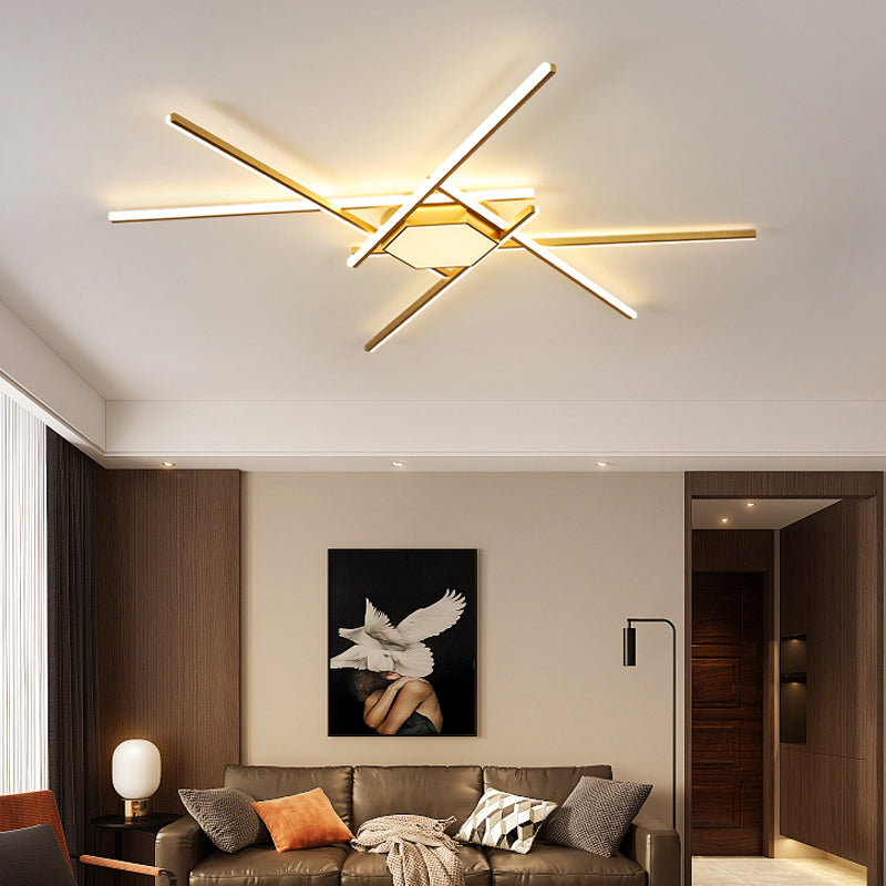 69"/82.5" W Linear Acrylic Ceiling Mounted Fixture Modern LED Gold Flush Mount Lamp with Square/Hexagon Acrylic Shade Clearhalo 'Ceiling Lights' 'Close To Ceiling Lights' 'Close to ceiling' 'Flush mount' Lighting' 291517