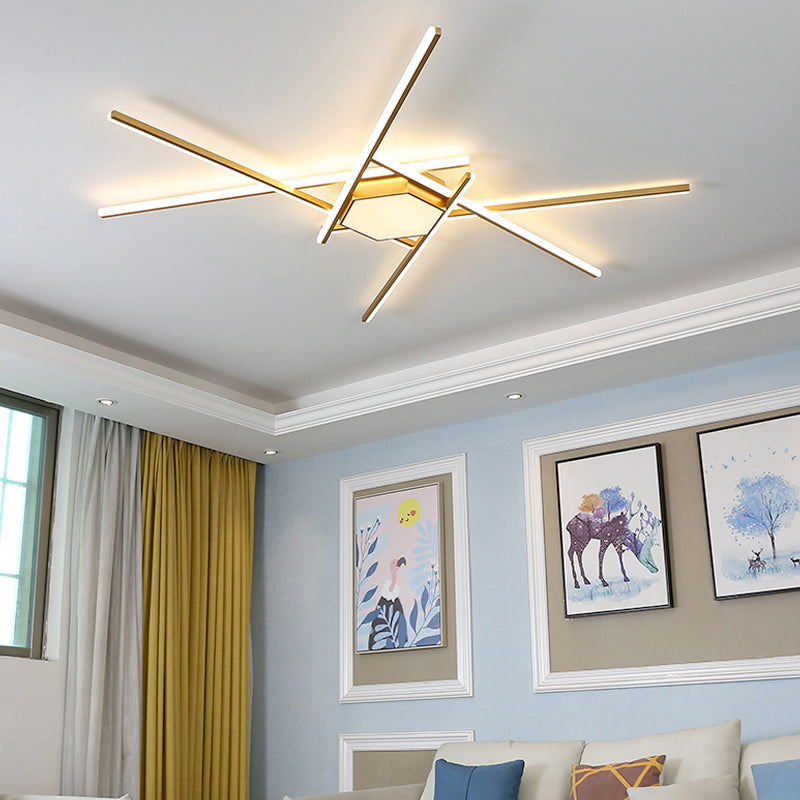 69"/82.5" W Linear Acrylic Ceiling Mounted Fixture Modern LED Gold Flush Mount Lamp with Square/Hexagon Acrylic Shade Clearhalo 'Ceiling Lights' 'Close To Ceiling Lights' 'Close to ceiling' 'Flush mount' Lighting' 291518