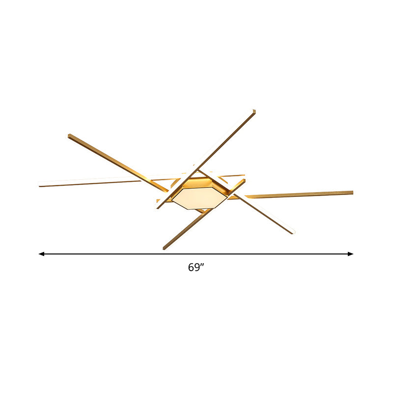 69"/82.5" W Linear Acrylic Ceiling Mounted Fixture Modern LED Gold Flush Mount Lamp with Square/Hexagon Acrylic Shade Clearhalo 'Ceiling Lights' 'Close To Ceiling Lights' 'Close to ceiling' 'Flush mount' Lighting' 291520
