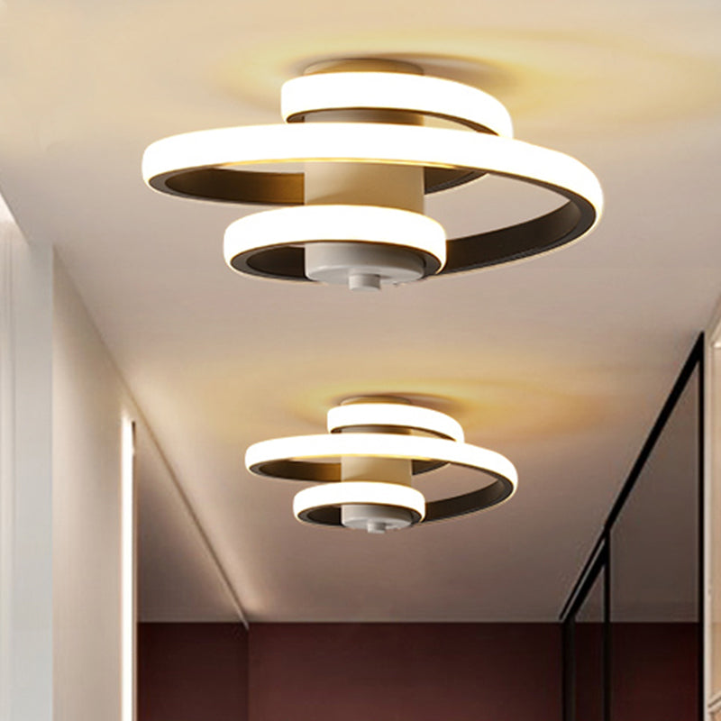 Spiral Acrylic Ceiling Lamp Contemporary LED White/Black and White Flush Lighting in Warm/White/3 Color Light Black-White Clearhalo 'Ceiling Lights' 'Close To Ceiling Lights' 'Close to ceiling' 'Flush mount' Lighting' 291544