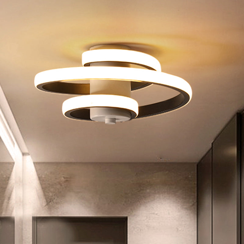 Spiral Acrylic Ceiling Lamp Contemporary LED White/Black and White Flush Lighting in Warm/White/3 Color Light Clearhalo 'Ceiling Lights' 'Close To Ceiling Lights' 'Close to ceiling' 'Flush mount' Lighting' 291545
