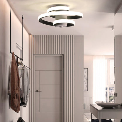 Spiral Acrylic Ceiling Lamp Contemporary LED White/Black and White Flush Lighting in Warm/White/3 Color Light Black-White White Clearhalo 'Ceiling Lights' 'Close To Ceiling Lights' 'Close to ceiling' 'Flush mount' Lighting' 291546