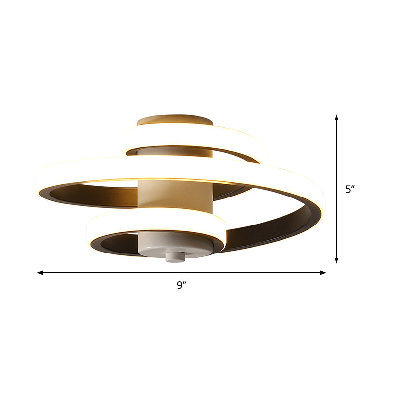 Spiral Acrylic Ceiling Lamp Contemporary LED White/Black and White Flush Lighting in Warm/White/3 Color Light Clearhalo 'Ceiling Lights' 'Close To Ceiling Lights' 'Close to ceiling' 'Flush mount' Lighting' 291548