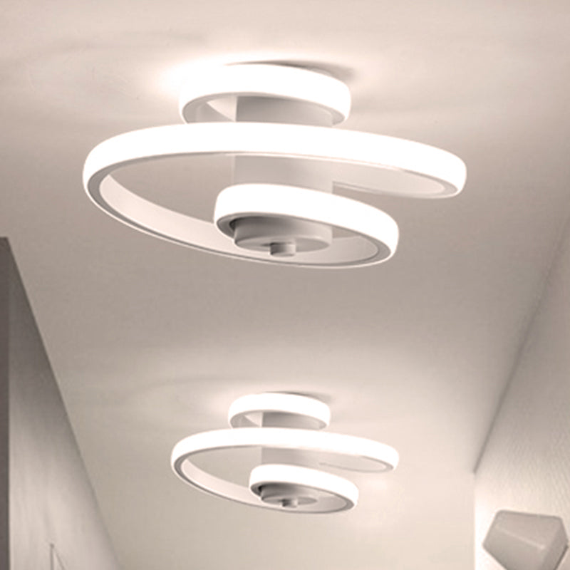 Spiral Acrylic Ceiling Lamp Contemporary LED White/Black and White Flush Lighting in Warm/White/3 Color Light White White Clearhalo 'Ceiling Lights' 'Close To Ceiling Lights' 'Close to ceiling' 'Flush mount' Lighting' 291549