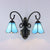 Tiffany Style Cone Wall Mount Light Stained Glass 2 Lights Wall Lighting in White/Blue for Corridor Blue Clearhalo 'Industrial' 'Middle century wall lights' 'Tiffany wall lights' 'Tiffany' 'Wall Lamps & Sconces' 'Wall Lights' Lighting' 29154