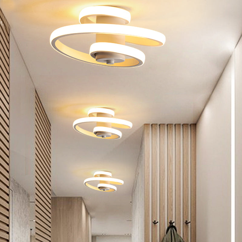 Spiral Acrylic Ceiling Lamp Contemporary LED White/Black and White Flush Lighting in Warm/White/3 Color Light White Clearhalo 'Ceiling Lights' 'Close To Ceiling Lights' 'Close to ceiling' 'Flush mount' Lighting' 291550