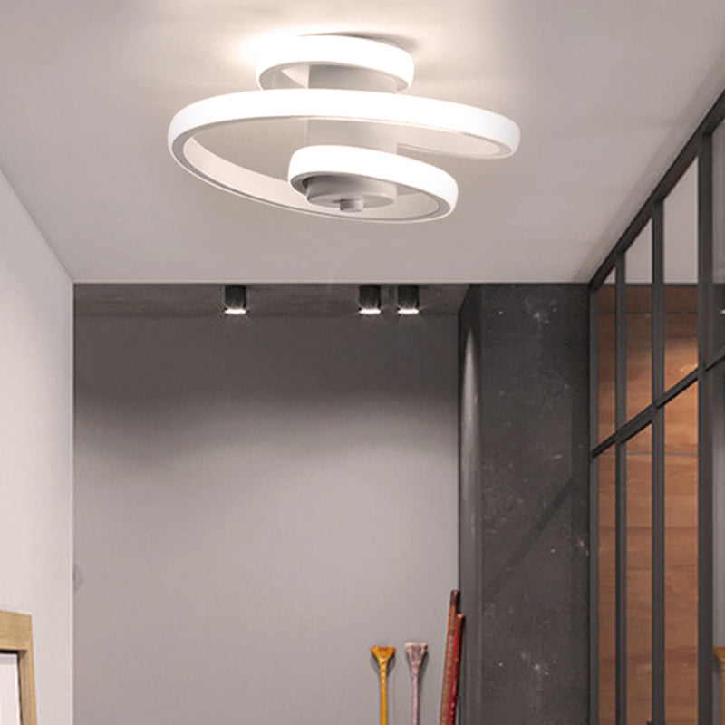 Spiral Acrylic Ceiling Lamp Contemporary LED White/Black and White Flush Lighting in Warm/White/3 Color Light Clearhalo 'Ceiling Lights' 'Close To Ceiling Lights' 'Close to ceiling' 'Flush mount' Lighting' 291551