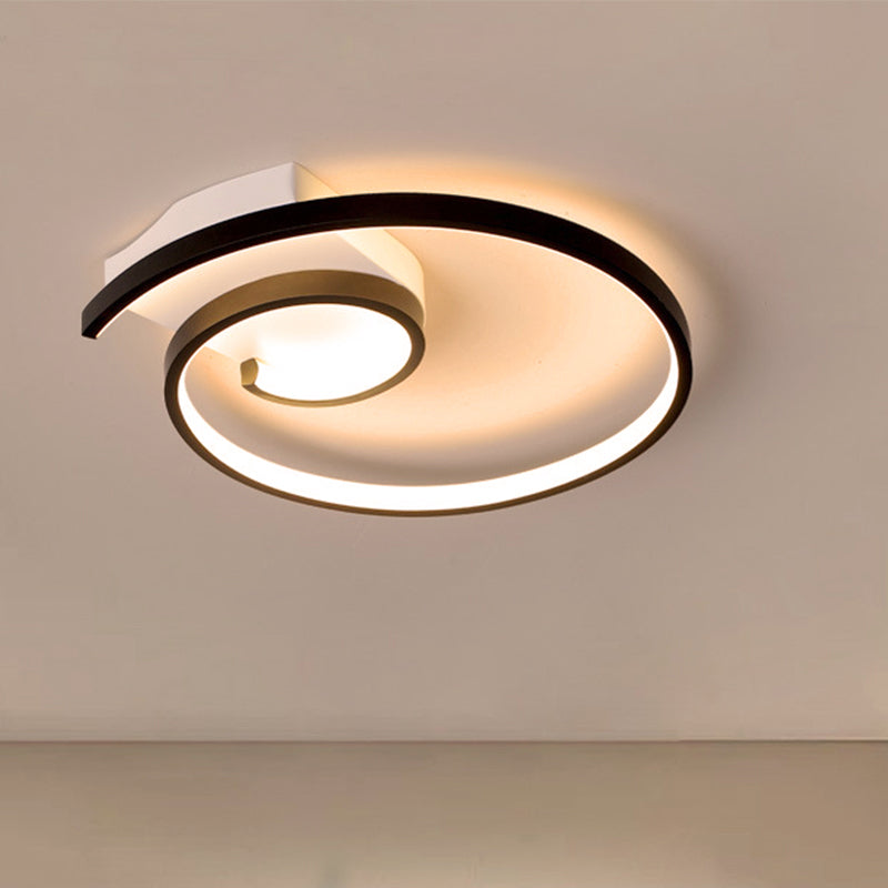 Super Thin Curled Metal Flush Mount Light Modern Style 16.5"/20.5" W LED Black/White Ceiling Lamp in Warm/White Light Black Warm Clearhalo 'Ceiling Lights' 'Close To Ceiling Lights' 'Close to ceiling' 'Flush mount' Lighting' 291633